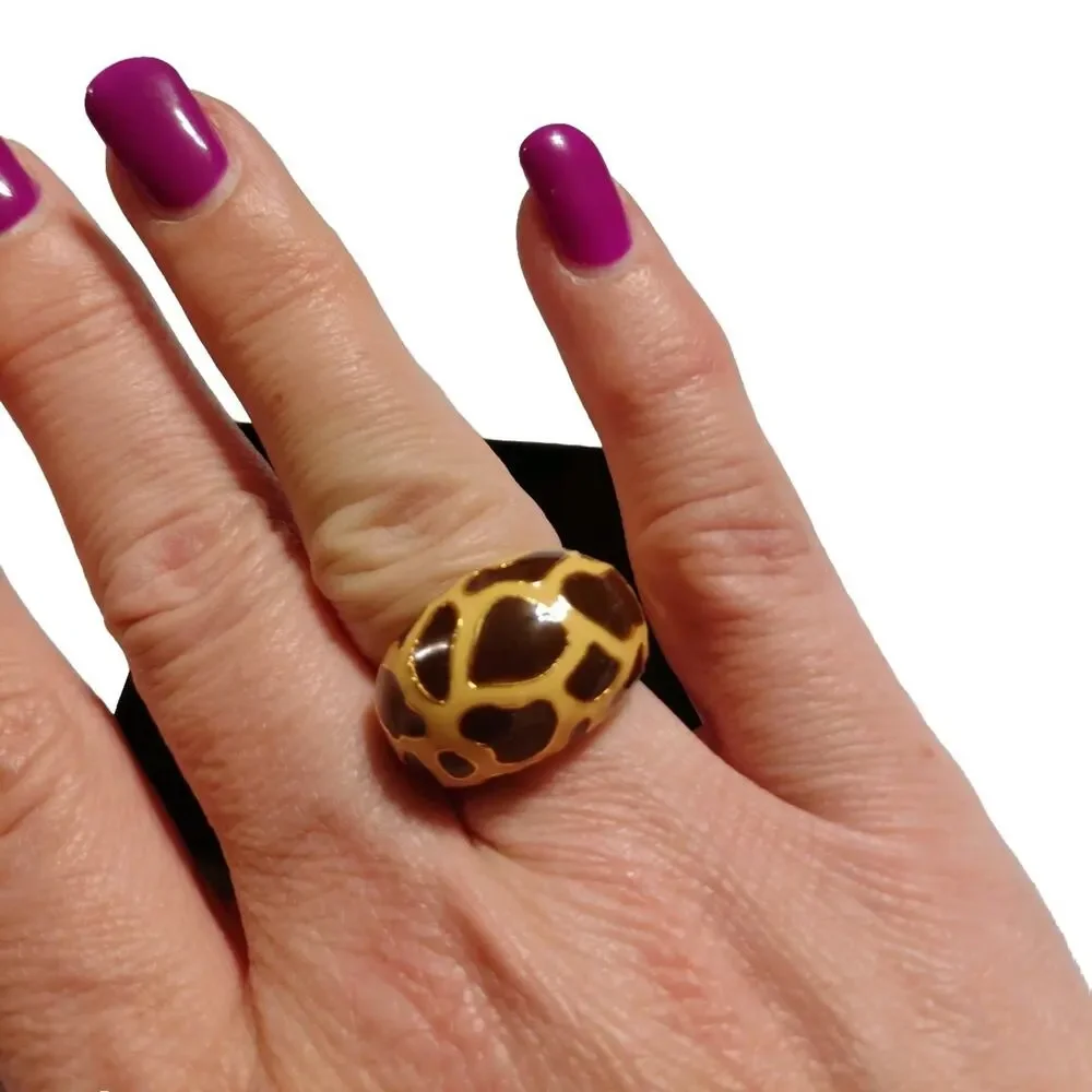 Joan Rivers Animal Print Enamel Ring Size 7 Signed New In Box Gold Tone - Picture 1 of 4
